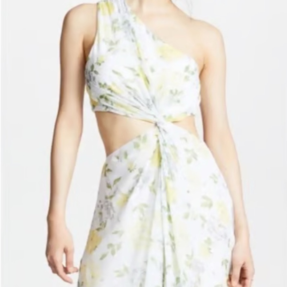 Cinq à Sept White and Yellow One-Shoulder Dress